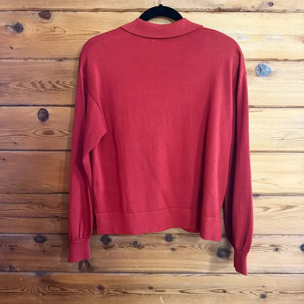 Peter Millar Goldie Collared Sweater Garnet Red Silk Blend Pullover Sz M Women's
